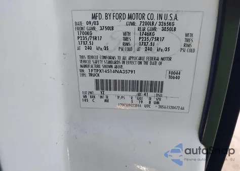 2004 Ford F-150 Fx4/Lariat/Xl/Xlt из США, поврежденный, VIN 1FTPX14514NA35791